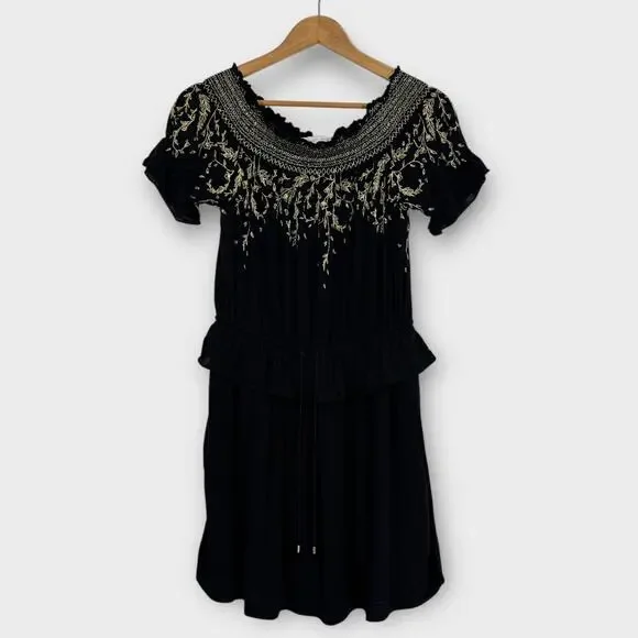 Rachel Zoe Dresses | Rachel Zoe Womens Size 6 Black Embroidered Bethany Off-The-Shoulder Mini Dress | Color: Black/Gold | Size: 6 | Tclosetrefresh's Rachel Zoe Dresses | Rachel Zoe Womens Size 6 Black Embroidered Bethany Off-The-Shoulder Mini Dress | Color: Black/Gold | Size: 6 | Tclosetrefresh's